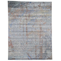9'0" x 12'0" | Grey Blue Erased Rug | Wool and Silk | 24676