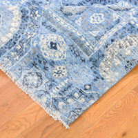 9'1" x 12'4" | Blue Cream Mamluk Rug | Wool and Silk | 24678