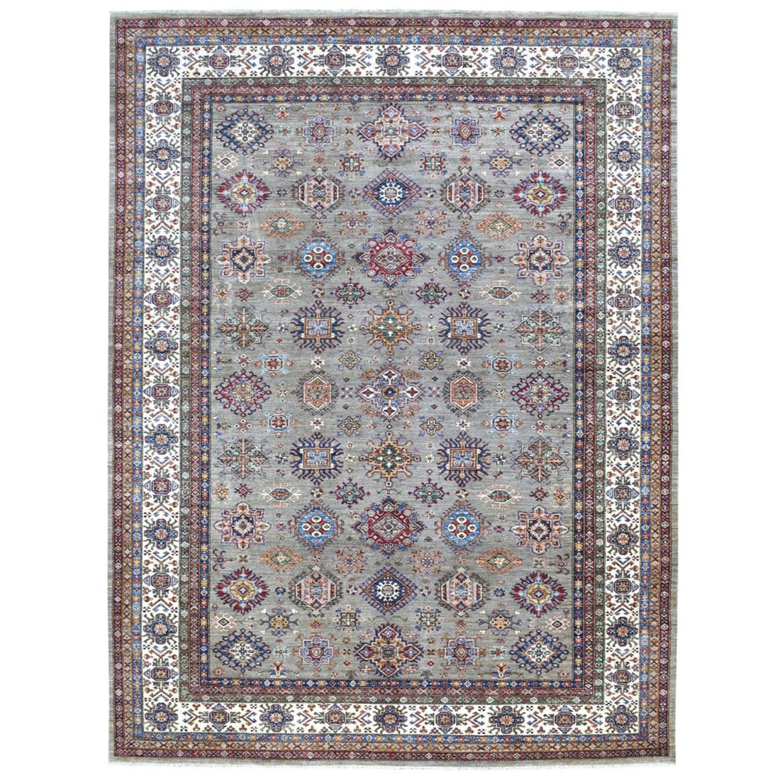 9'9" x 12'10" | Grey Multi Kazak Rug | Wool | 24679