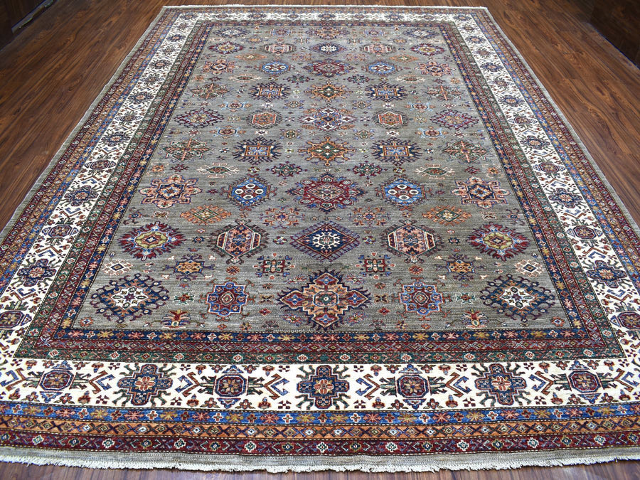 9'9" x 12'10" | Grey Multi Kazak Rug | Wool | 24679