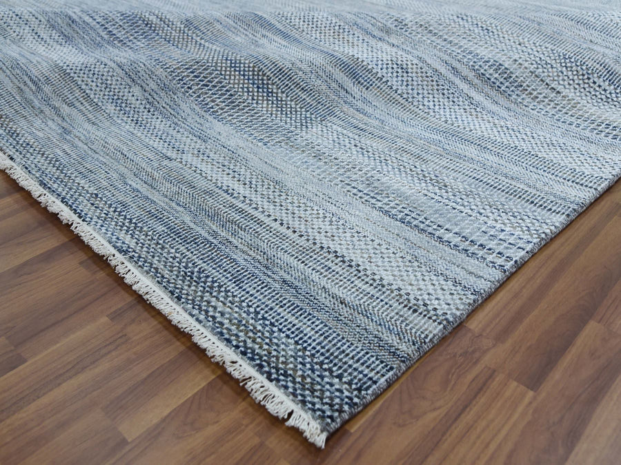 9'0" x 12'3" | Grey Grass Rug | Wool and Silk | 24681