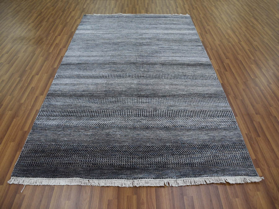6'2" x 9'0" | Charcoal Grass Design | Wool and Silk | 24689
