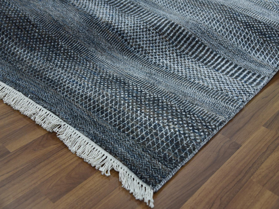 6'2" x 9'0" | Charcoal Grass Design | Wool and Silk | 24689