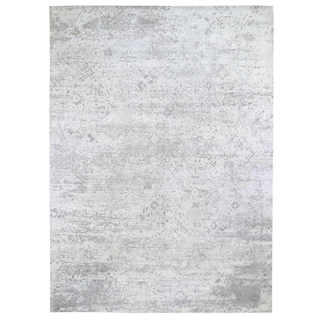 8'10" x 12'0" | Ivory Silver Erased Rug | Wool and Silk | 24690