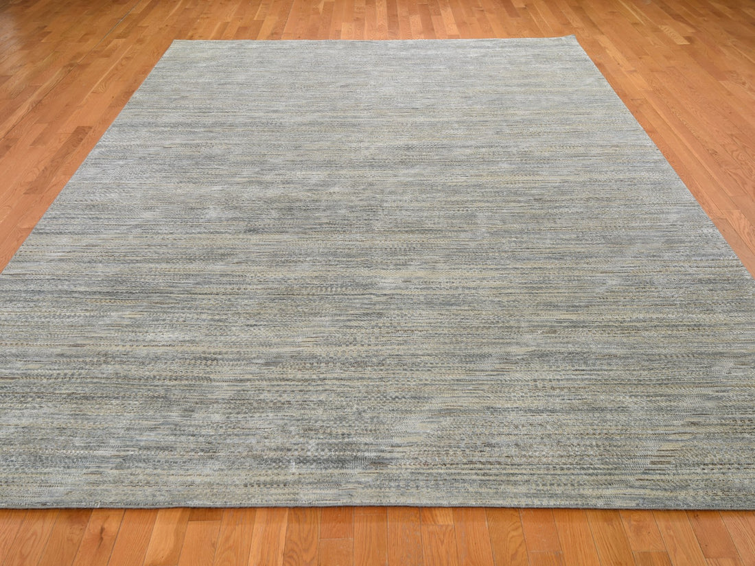 9'0" x 12'2" | Cream Grey Abstract | Wool and Silk | 24691