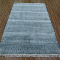 5'0"x7'3" | Grey Grass Rug | Wool and Silk | 24701