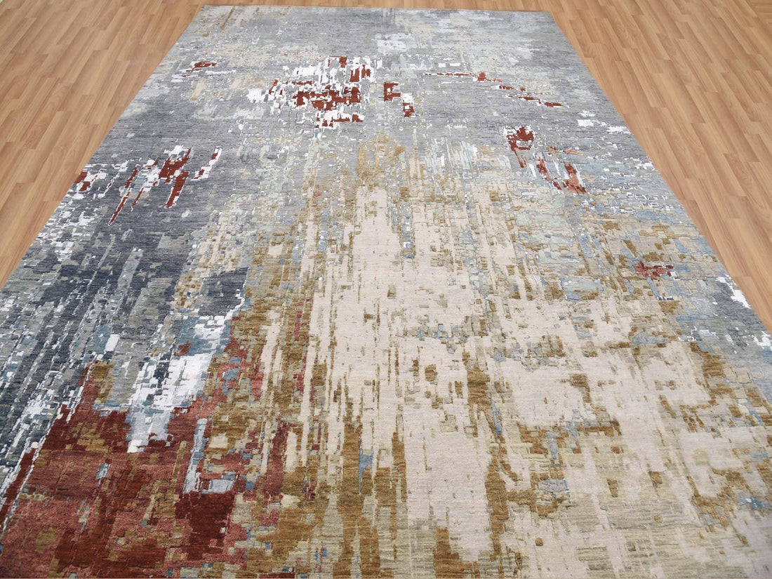 10'1" x 14'4" | Slate Rust Abstract | Wool and Silk | 25104