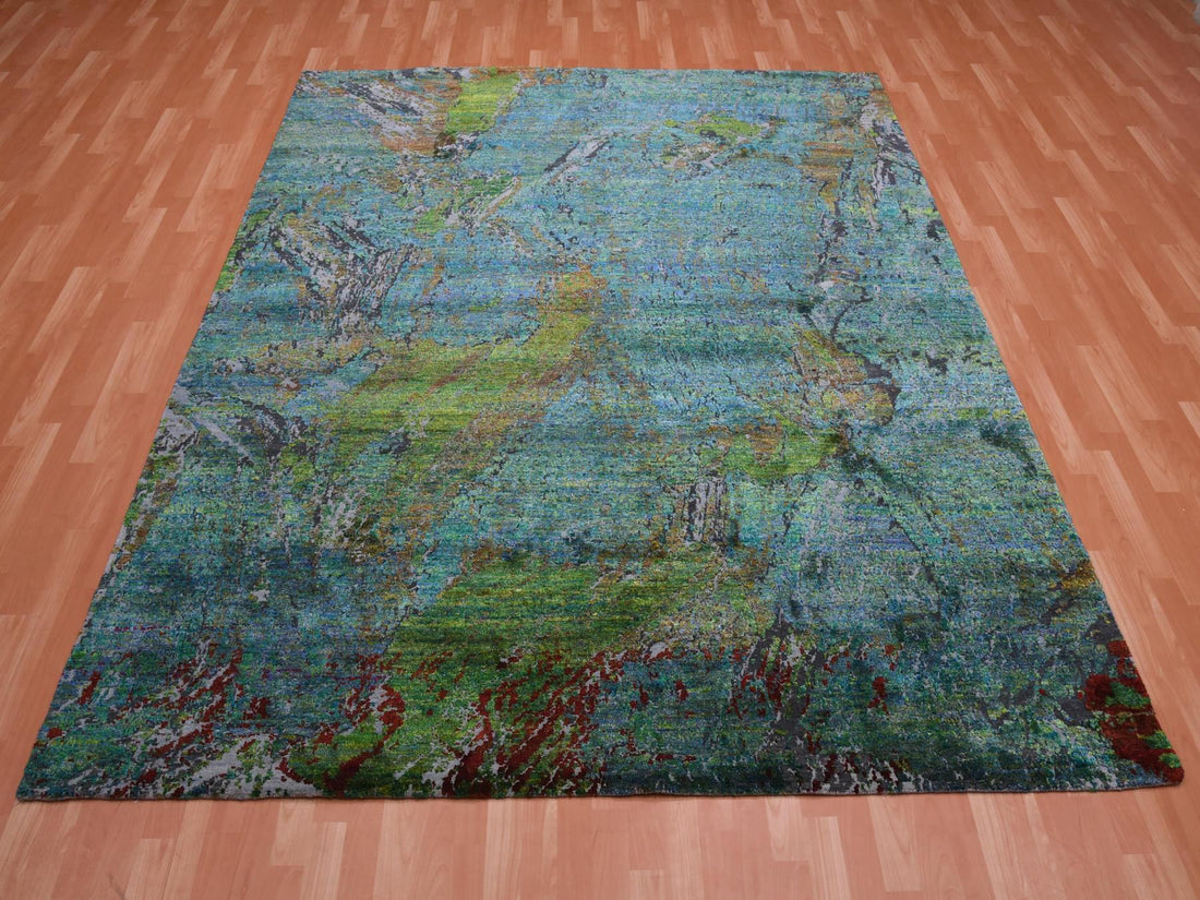 8'0" x 9'10" | Oceanic Abstract | Wool and Silk | 25107