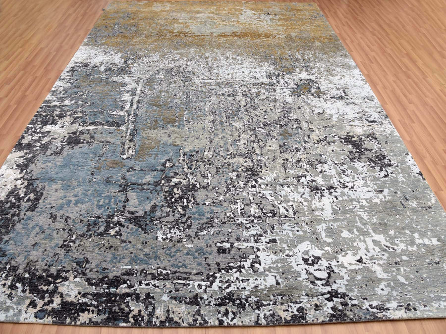 9'0" x 12'4" | Grey Copper Abstract | Wool and Silk | 25130