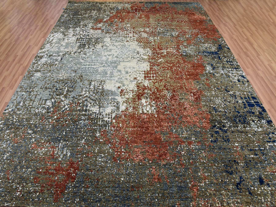9'0" x 12'1" | Green Abstract | Wool and Silk | 25131