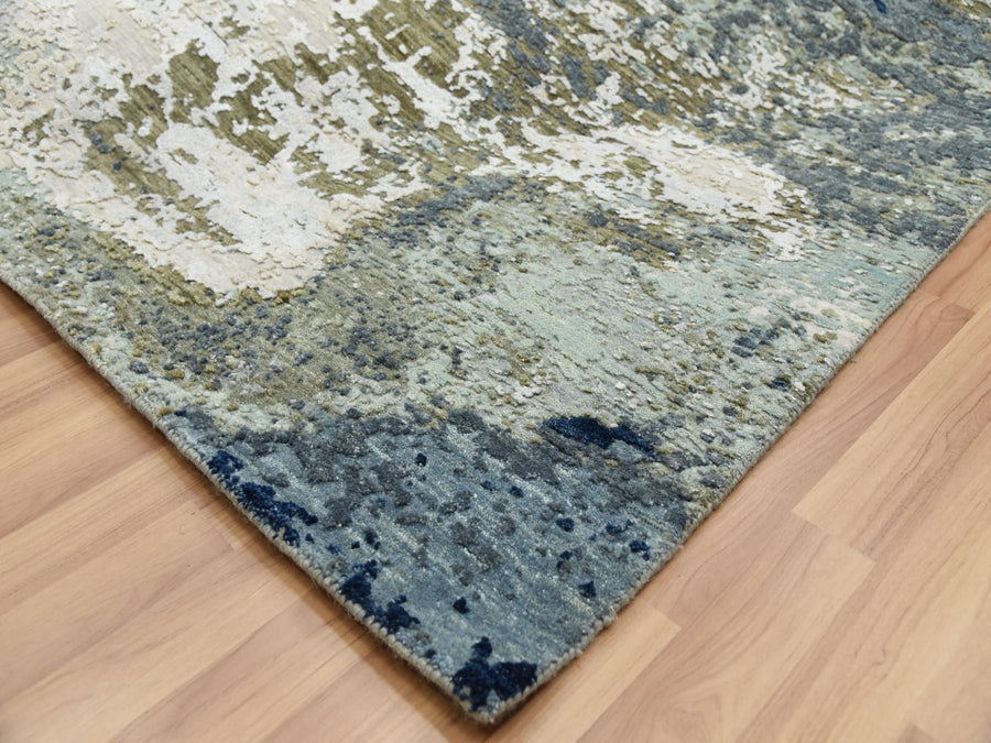 9'0" x 12'0" | Grey Navy Abstract | Wool and Silk | 25132