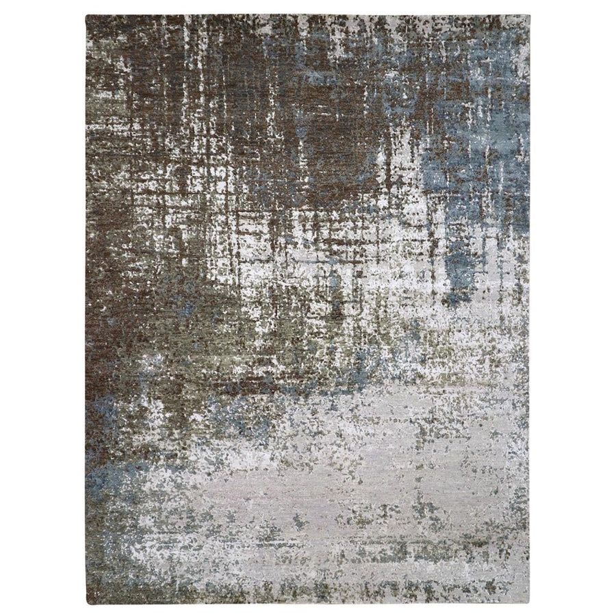 9'0" x 12'1" | Brown Olive Abstract | Wool and Silk | 25133