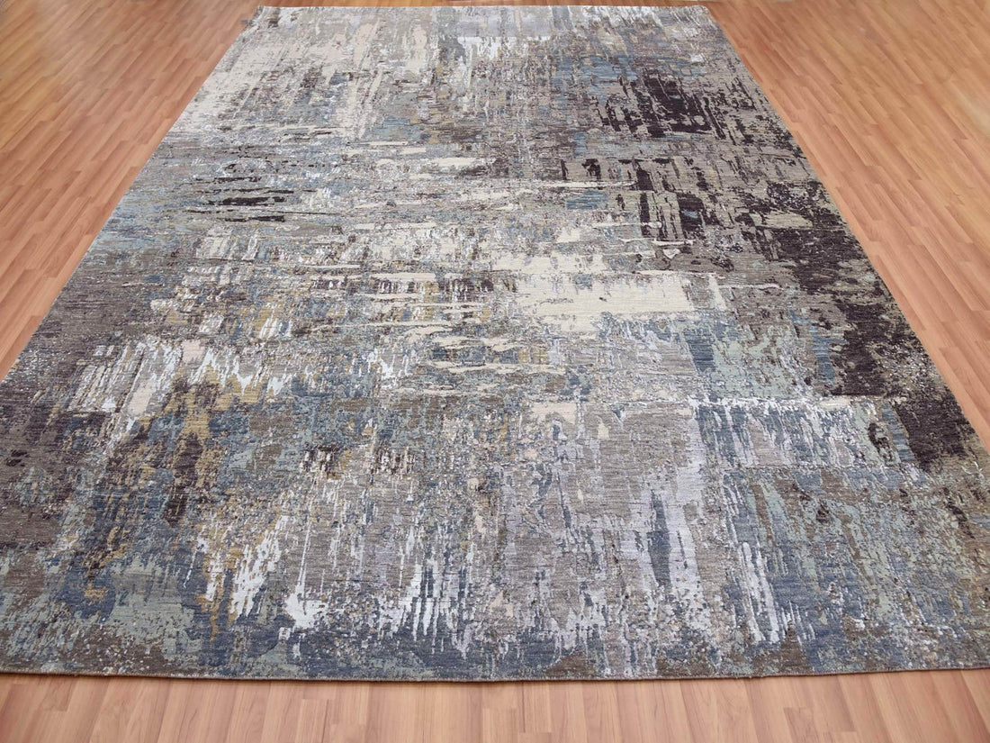 9'0" x 12'3" | Grey Blue Abstract | Wool and Silk | 25134