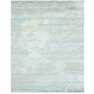 7'10" x 9'10" | Ivory Blue Abstract | Wool and Silk | 25143