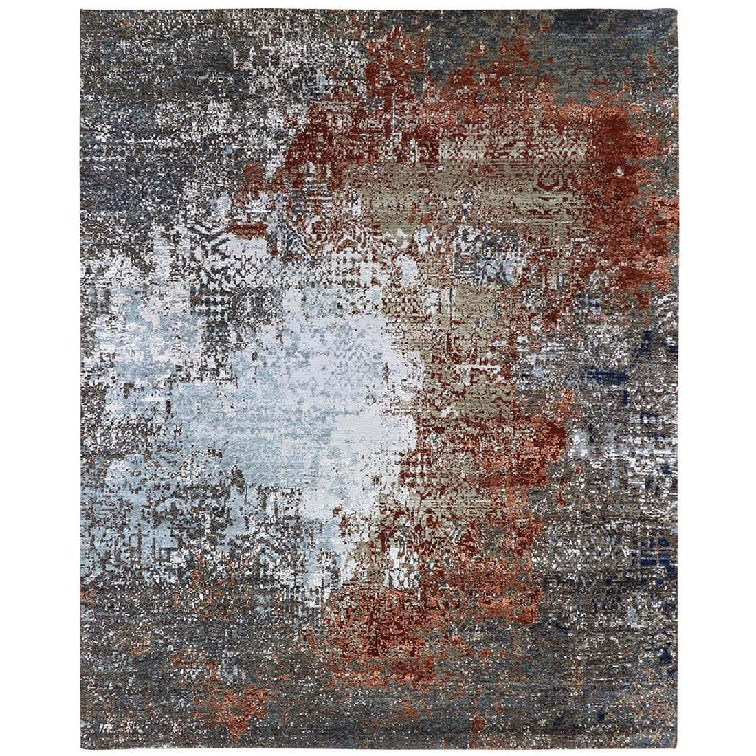 8'0"x 10'1" | Rust Grey Abstract | Wool and Silk | 25150