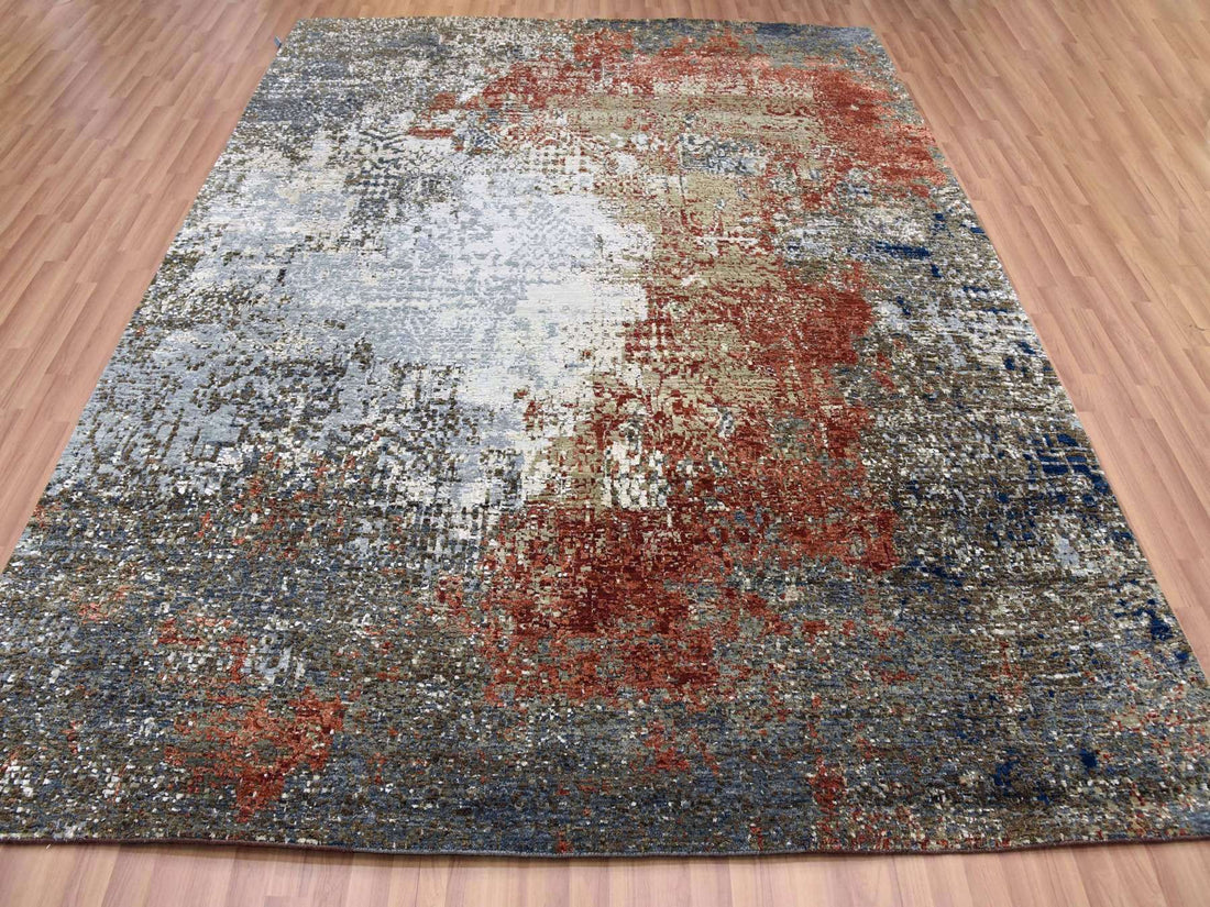 8'0"x 10'1" | Rust Grey Abstract | Wool and Silk | 25150