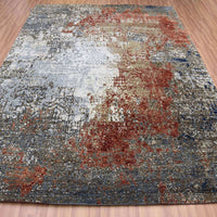8'0"x 10'1" | Rust Grey Abstract | Wool and Silk | 25150