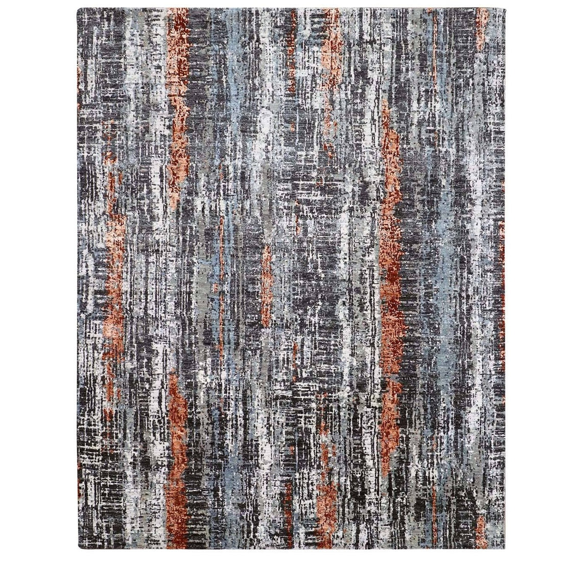 8'0"x 10'1" | Red Grey Abstract | Wool and Silk | 25151