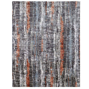 8'0"x 10'1" | Red Grey Abstract | Wool and Silk | 25151