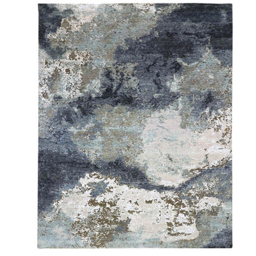 8'0"x 10'1" | Navy Taupe Abstract | Wool and Silk | 25153