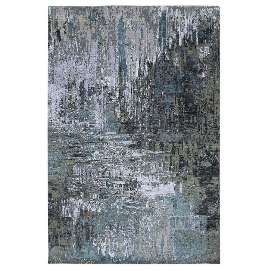 6'0"x 9'0" | Grey Blue Abstract | Wool and Silk | 25154