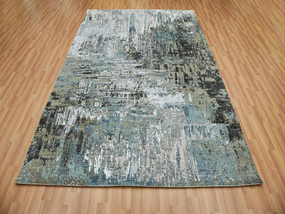 6'0"x 9'0" | Grey Blue Abstract | Wool and Silk | 25154