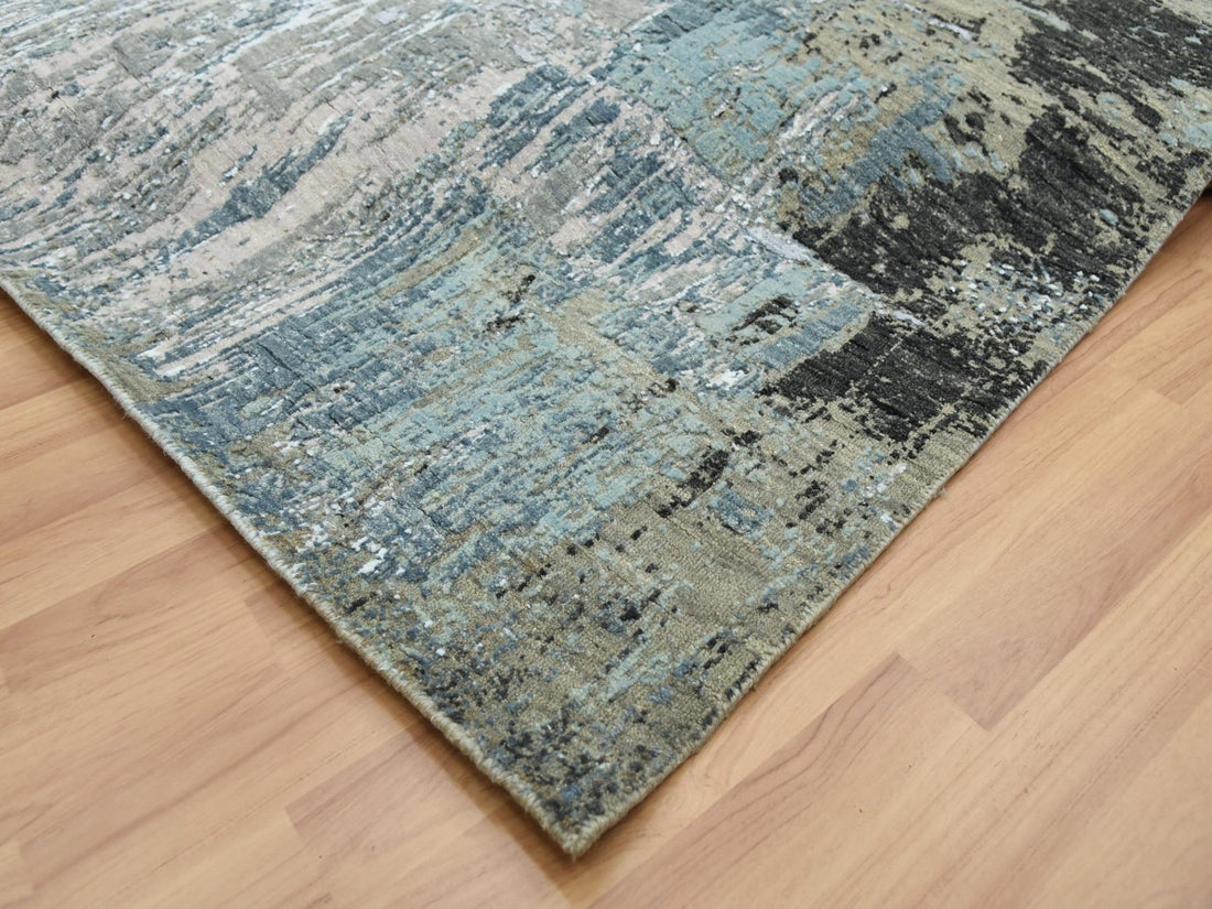 6'0"x 9'0" | Grey Blue Abstract | Wool and Silk | 25154