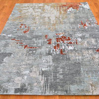 6'1"x 9'0" | Grey  Rust Abstract | Wool and Silk | 25159