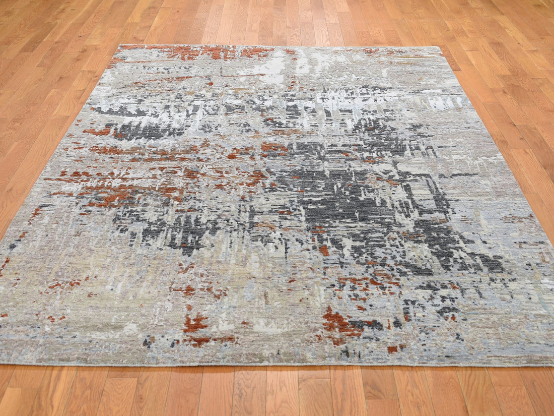 6'0"x8'7" | Gray Abstract | Wool and Silk | 21328
