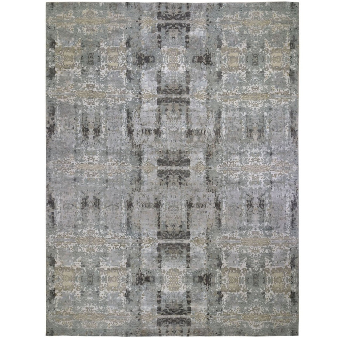 11'10"x14'10" | Silver Abstract Rug | Wool and Silk | 20443