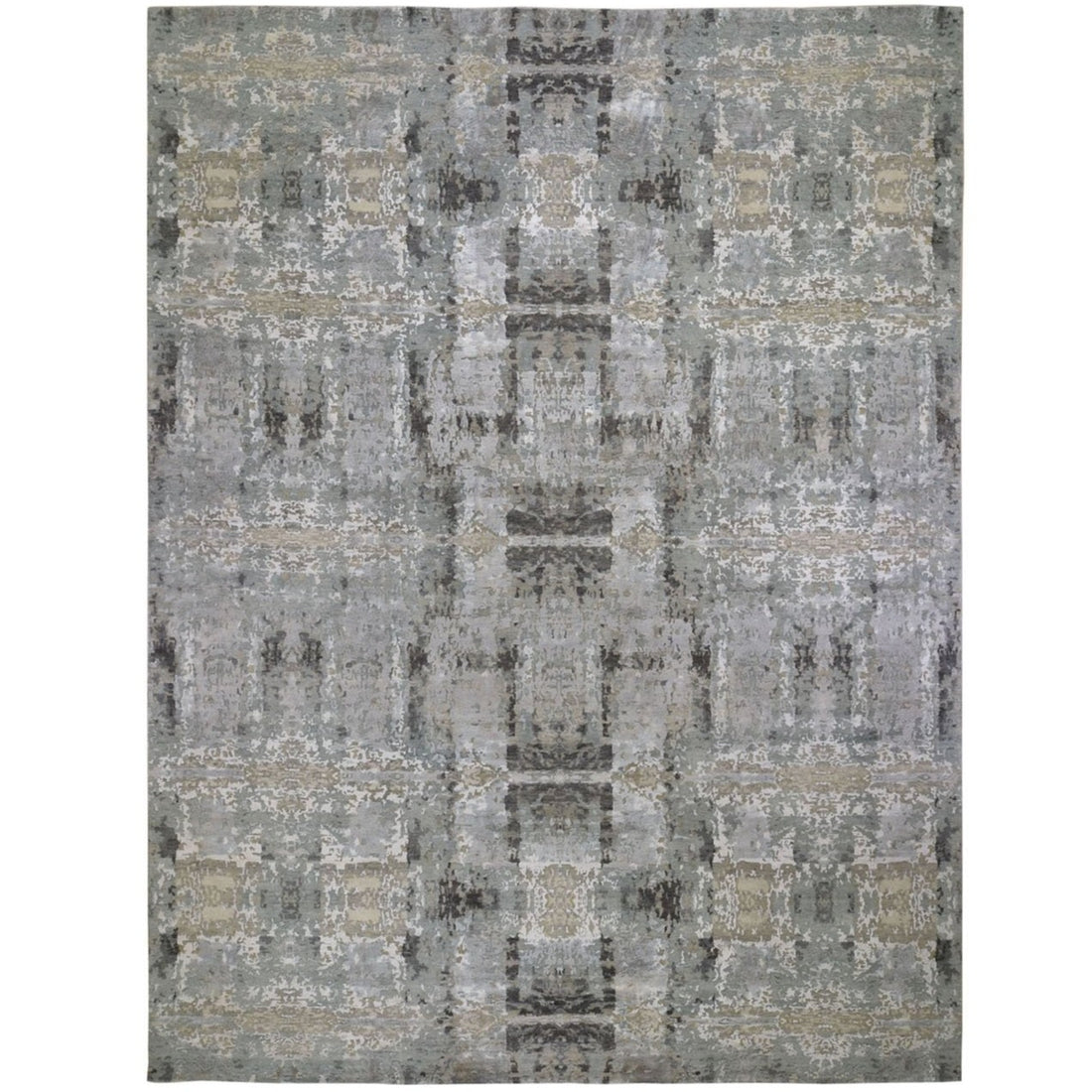 11'10"x14'10" | Silver Abstract Rug | Wool and Silk | 20443