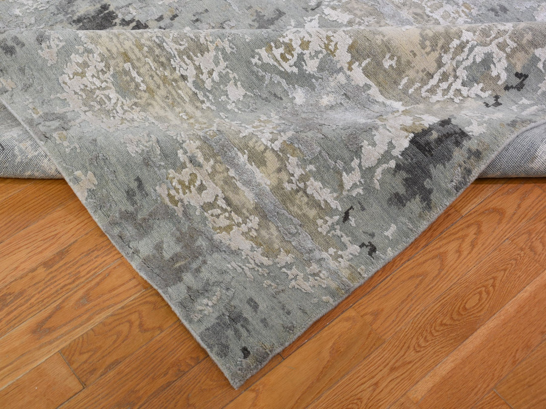 11'10"x14'10" | Silver Abstract Rug | Wool and Silk | 20443