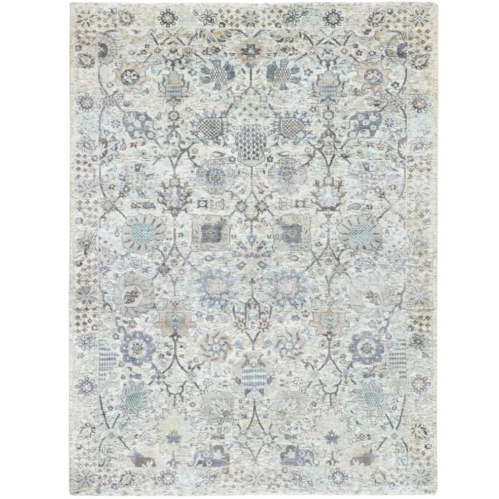 5'3"x7'2" | Ivory Transitional Rug | Wool and Silk | 21282
