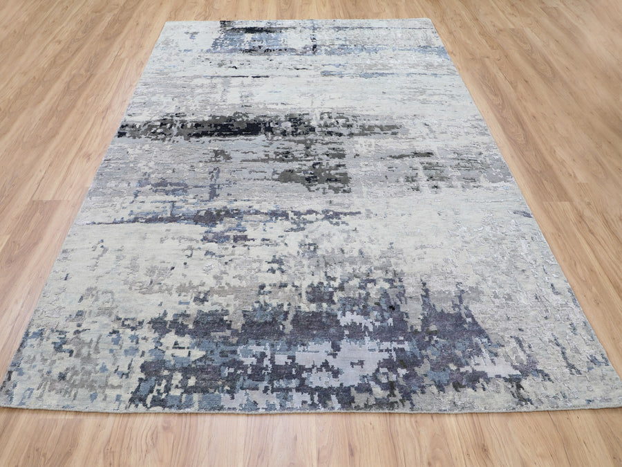 6'1"x9'0" | Abstract Grey | Wool and Silk | 21279