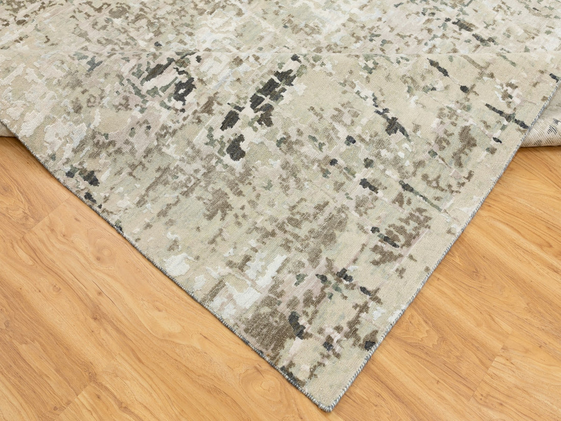 9'2"x11'9" | Taupe Modern Abstract | Wool and Silk | 21318