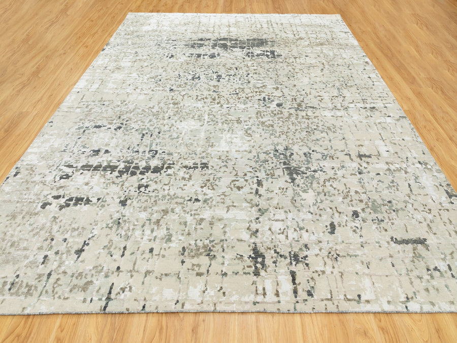 9'2"x11'9" | Taupe Modern Abstract | Wool and Silk | 21318