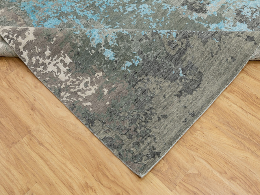 9'3"x11'9" | Blue Abstract | Wool and Silk | 21319