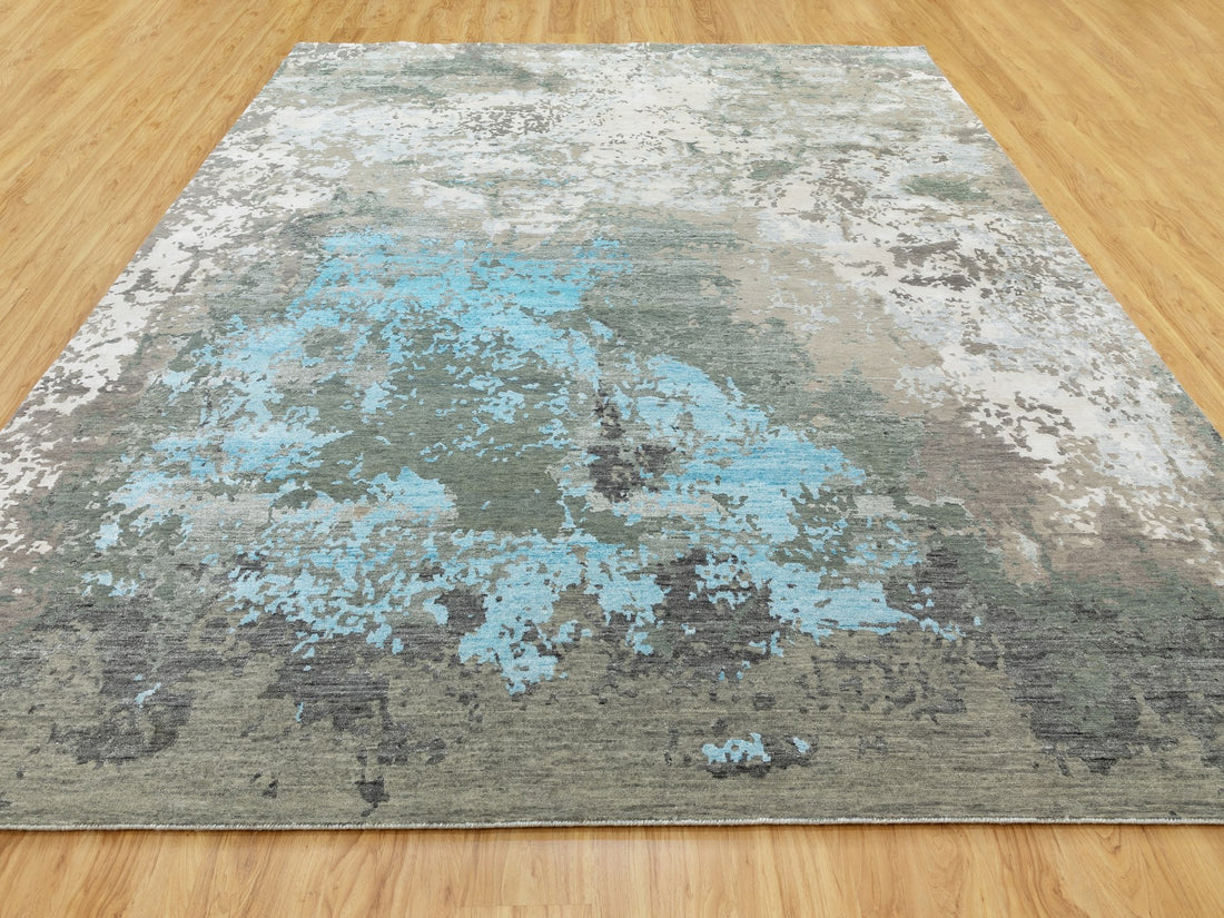 9'3"x11'9" | Blue Abstract | Wool and Silk | 21319