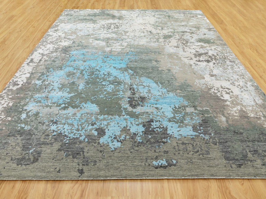 9'3"x11'9" | Blue Abstract | Wool and Silk | 21319