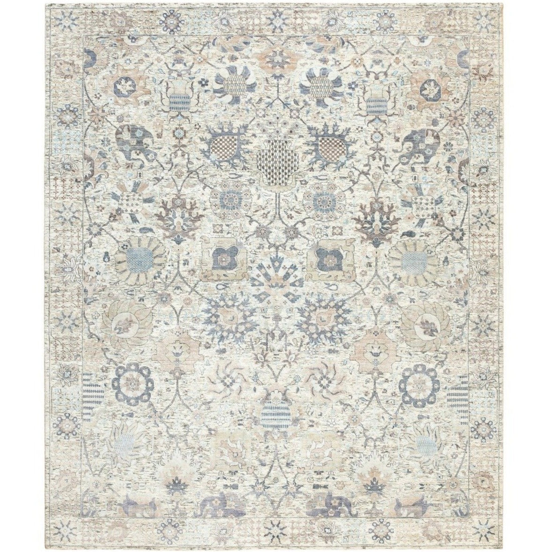 8'0"x10'0" | Ivory Transitional Rug | Wool and Silk | 21310