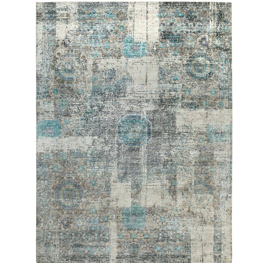 9'1"x12'1" | Grey Transitional Rug | Wool and Silk | 21320