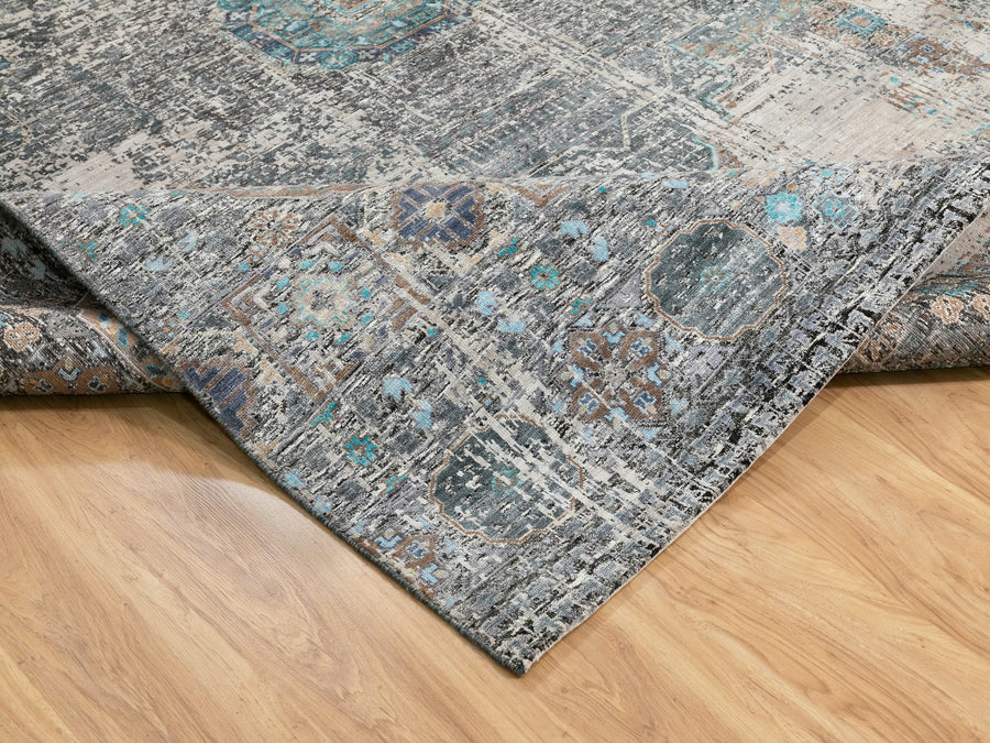 9'1"x12'1" | Grey Transitional Rug | Wool and Silk | 21320