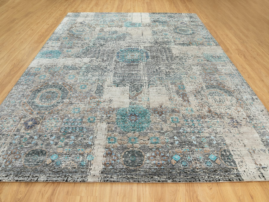 9'1"x12'1" | Grey Transitional Rug | Wool and Silk | 21320