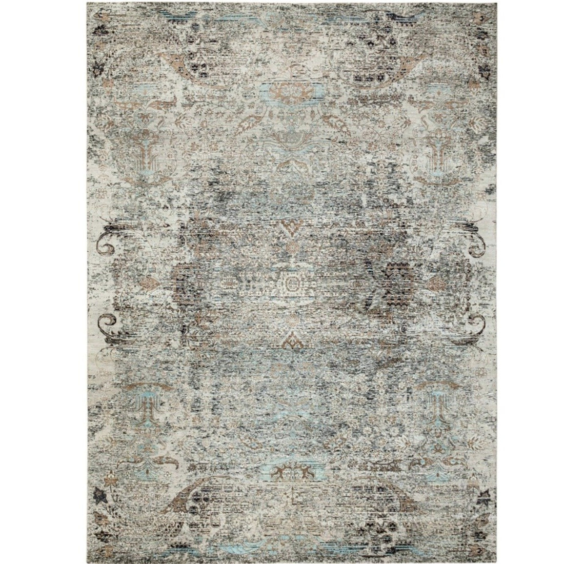 8'10"x12'0" | Gray Broken Erased Persian | Wool and Silk | 21315