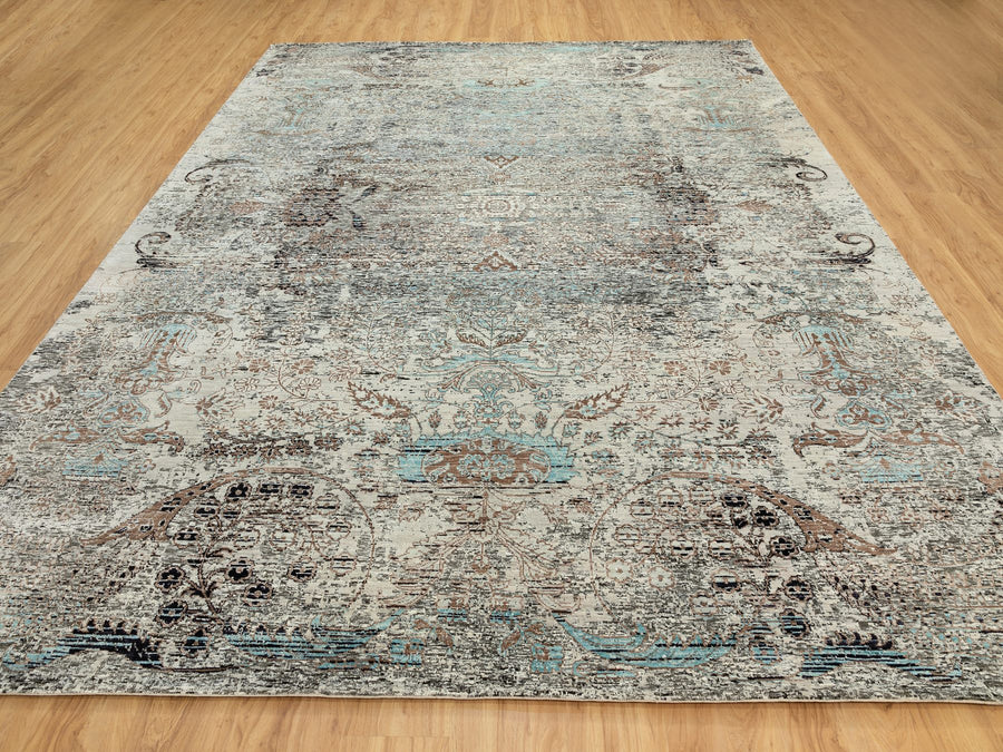 8'10"x12'0" | Gray Broken Erased Persian | Wool and Silk | 21315