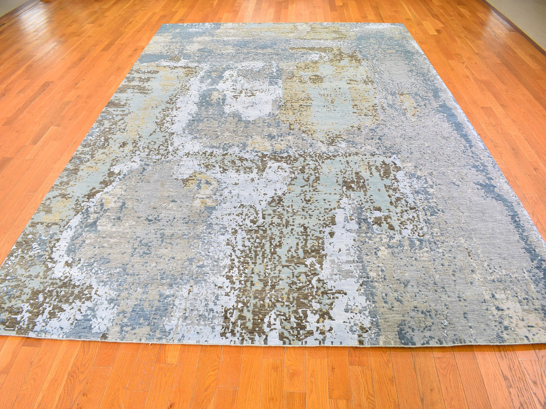8'10"x12'2" | Grey Abstract | Wool and Silk | 21316