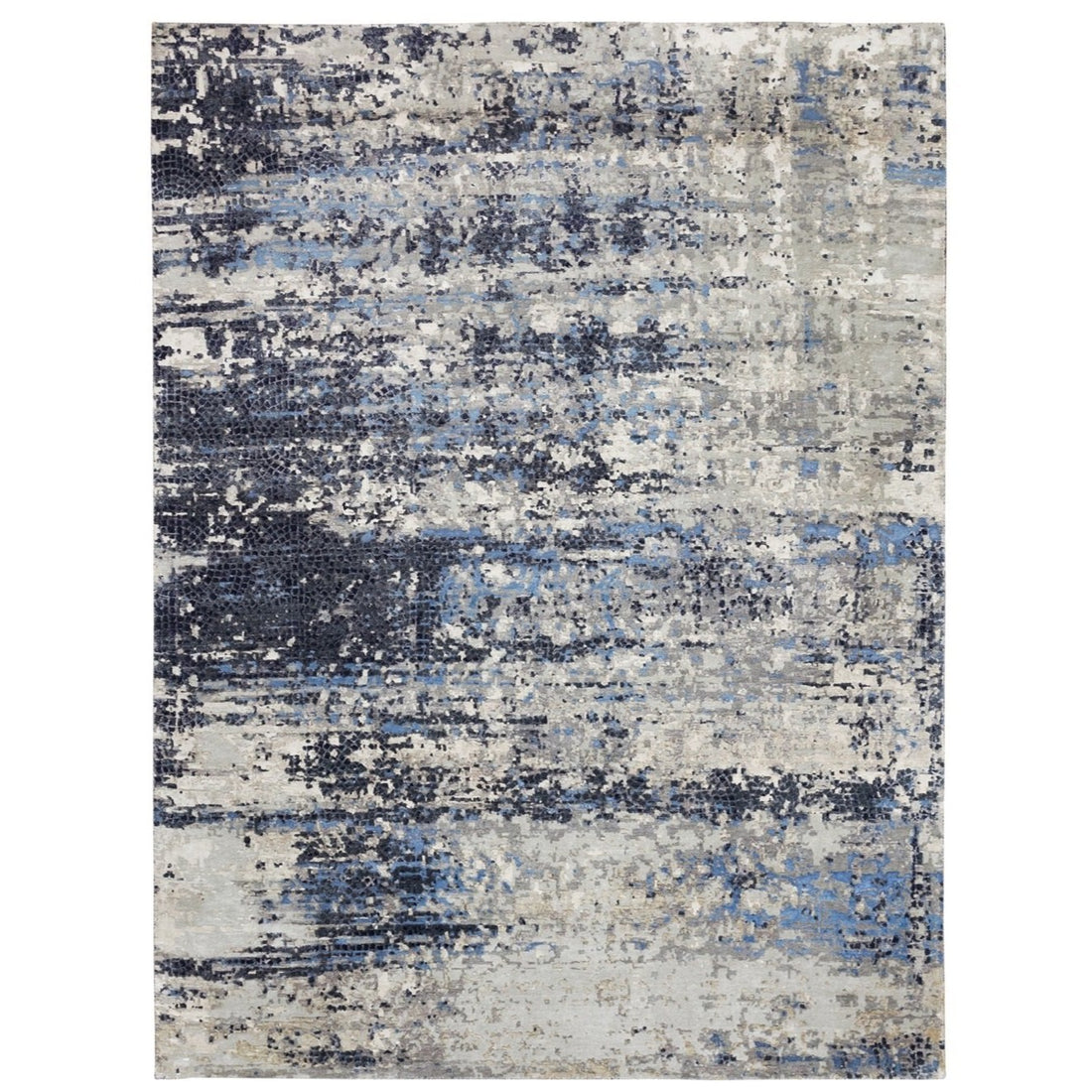 9'0" x 11'10" | Blue Mosaic Abstract | Wool and Silk | 21678