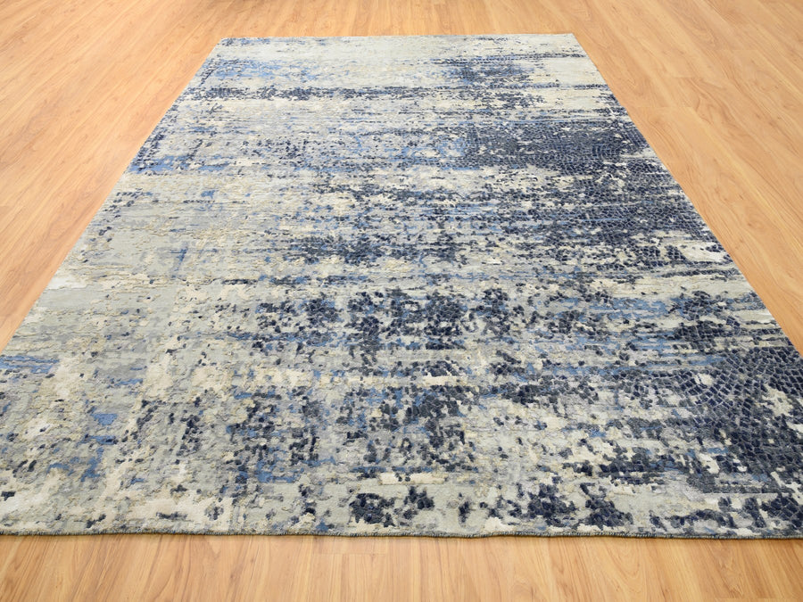 9'0" x 11'10" | Blue Mosaic Abstract | Wool and Silk | 21678