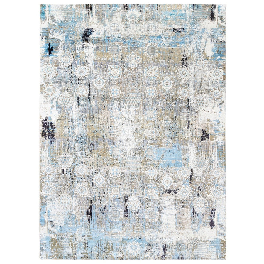 8'10" x 12'0" | Grey Erased Persian Tabriz | Wool and Silk | 21704