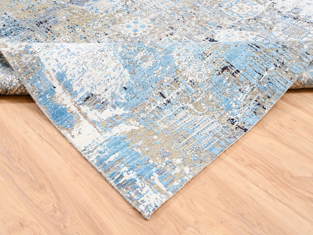 8'10" x 12'0" | Grey Erased Persian Tabriz | Wool and Silk | 21704
